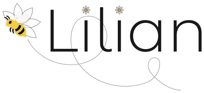Logo Bij Lilian — een bij en een margriet bij de naam Lilian